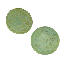 Set of 2 Green Verdigris Round Cement 10 Inch Stepping Stones Sun Moon and Stars - £37.69 GBP