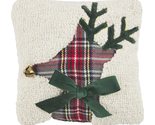 Mud Pie Christmas Mini Hook Wool Pillow, 8&quot; x 8&quot;, Reindeer 102 Count - $15.63