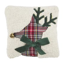 Mud Pie Christmas Mini Hook Wool Pillow, 8&quot; x 8&quot;, Reindeer 102 Count - £12.29 GBP