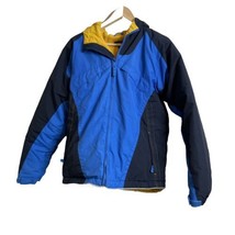 Lands End Boys Size Large 14/16  Blue Yellow Winter Jacket Hood Lines Full Zip - £13.20 GBP