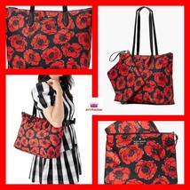 Kate Spade Black Red Poppy Floral Mel Packable Tote Bag w/Pink Shopping ... - £101.20 GBP