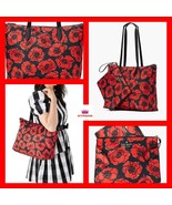 Kate Spade Black Red Poppy Floral Mel Packable Tote Bag w/Pink Shopping ... - £102.74 GBP