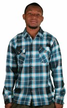 Enjoi Not Bad Plaid Turchese a Bottoni Manica Lunga Plaid Camicia a Quadri - £34.06 GBP