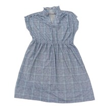 Cotton Summer Dress 1960&#39;s Blue Plaid Pattern Handmade - £19.38 GBP