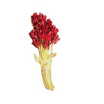 Vintage Red Roses Brooch Pin Metal Gold Toned Stem Jewelry Mark M 12 Roses Gift - £14.82 GBP