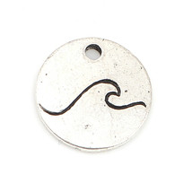 5 Ocean Wave Charms Antiqued Silver Circle Surfing Pendants Sea Life 12mm - £2.79 GBP