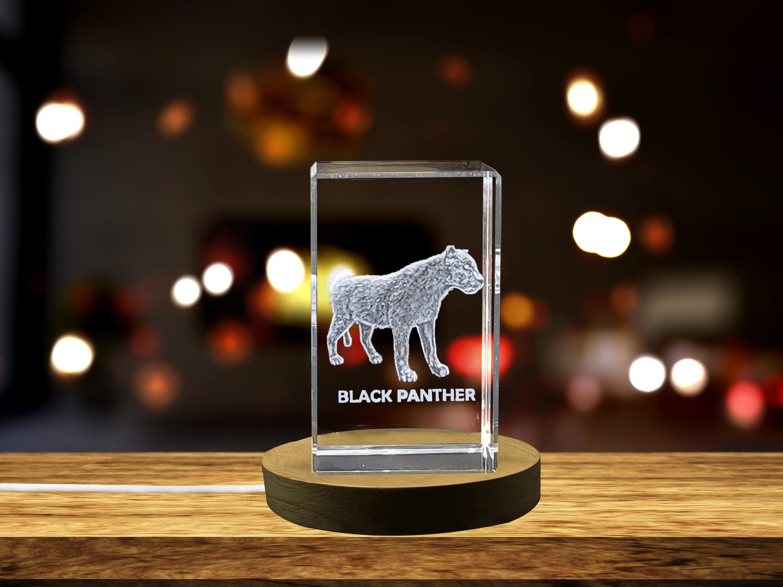LED Base included | Unique 3D Engraved Crystal with Black Panther Design