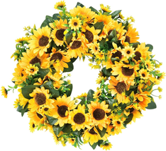 Artificial Sunflower Wreath 16 Inch Decorative Springtime Flower - £120.72 GBP