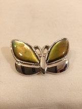 Women&#39;s Silver Toned Metal &amp; Abalone Stones Butterfly Brooch/ Pin 1 1/2&quot; - £7.93 GBP