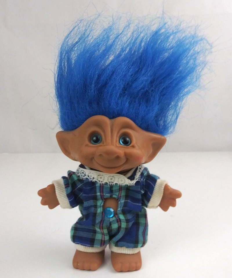 Vintage Ace Novelty Treasure Troll Wishstone Dk. Blue Hair Original Outf... - $12.86
