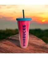 Starbucks Tumbler Neon Pink &amp; Blue 24oz Cold Cup Venti 2014 Vibrant Grn ... - $220.85 MXN