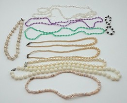 Vintage Beaded Necklaces Faux Pearls Plastic Lot 9 And 1 Stretch Bead Bracelet - £8.23 GBP
