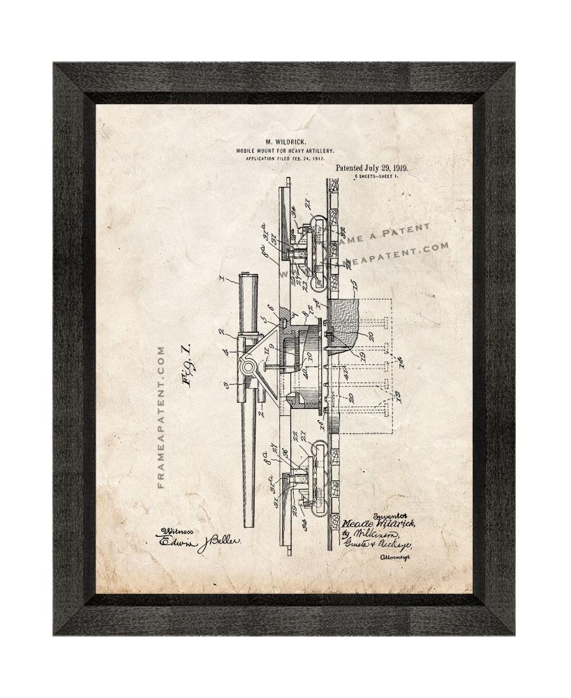Primary image for Mobile Mount For Heavy Artillery Patent Print Old Look with Beveled Wood Frame