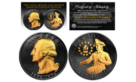 1976 Black Ruthenium Bicentennial Us Quarter Coin w/ 24K Gold Features 2-Sided - £11.92 GBP
