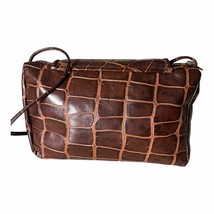 Vintage Genuine Brown Leather Croc Embossed Crossbody Shoulder Bag - £67.42 GBP