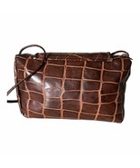 Vintage Genuine Brown Leather Croc Embossed Crossbody Shoulder Bag - £67.18 GBP