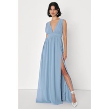 NWT Womens Size Small Lulu&#39;s Powder Blue Deep V-Neck Formal Maxi Dress - $39.19