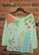Abstract Art Hand Painted Raw Edge Off the Shoulder French Terry Top Size S - $29.75