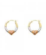 14K Tri Color Gold Hoop Earrings with Heart - £67.93 GBP