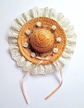 NEW Handmade Straw Hat Flowers, Lace, Ribbon Decorative Wall Hanging Hom... - $4.94