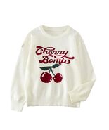 BEAUDRM Girl&#39;s Cherry Knit Sweater Long Sleeve Crewneck Apricot Size 11Y - $228.67 MXN