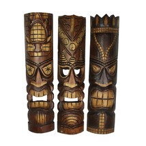 Set of 3 Exquisite 24-Inch High Hand-Carved Tiki Mask Wall Hanging Sculptures - £54.52 GBP