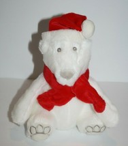 Bath &amp; Body Works White Plush Polar Bear 9&quot; Stuffed Christmas Red Hat Sc... - $9.95