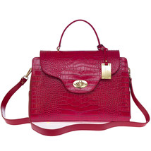 AURA Italian Made Genuine Red Crocodile Embossed Leather Medium Tote Handbag - £516.75 GBP