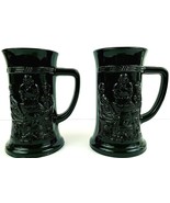 Men In Pub Tavern Black Onyx Federal Beer Stein Milk Glass 10 Oz Set Of 2 - $32.11 CAD