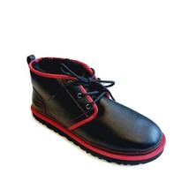 UGG Neumel Leather Sheepskin Lace Up Ankle Chukka Boots Mens Size 14 Black Red - £67.98 GBP