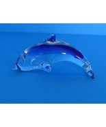 Paperweighs-Dolphin Vintage Blown Glass Dolphin Blue &amp; Clear Figurine - $16.20