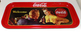 Vintage Coca Cola Tray w Marine & Lady Long 19" Red Serving Tray Org. Art 1943 - £198.11 GBP