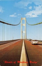 Mackinac City~St Ignace Michigan Straits Of Mackinac Bridge~Ford Postcard 1959 - £8.78 GBP