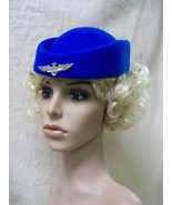 Blue Flight Attendant Wool Hat Retro Navy Air Hostess Stewardess Fancy D... - $460.17 MXN