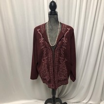 Susan Graver Jacket Womens 1X Burgundy Pink Embroidery Faux Suede Lined Blazer - £16.89 GBP