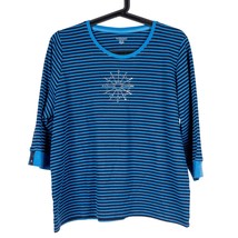 Allison Daley Snowflake Shirt PL Women Striped Black Blue Winter Long Sleeve Gem - £13.92 GBP