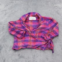 Clio Petites Shirt Womens PM Multicolor Long Sleeve Collar Tie Plaid Silk Blouse - £18.02 GBP