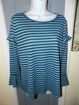 LOFT Blue Stripe Long Sleeve Ruffle Bell Stretch Pullover Shirt Size S Women&#39;s - £14.59 GBP
