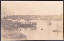 Rockport, Maine RPPC ca. 1910 - Sailing Ships in Harbor Photo Postcard - £18.59 GBP