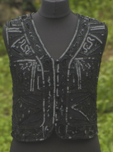 Charlotte Halton Black Waistcoat Top Small Vintage Sequin Evening Gothic... - £15.85 GBP