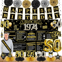 50Th Birthday Decorations for Men Women, 21Pcs Back in 1974 Banner Party Supplie - £31.88 GBP