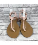 Qupid Womens Pink Flat Sandals Leather Sock Braided Rope Multiple Strand... - $19.94