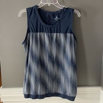 Athleta Mesh Mobilize Navy Optical Stripe Tank Top Muscle Workout Tee Size Large - $13.10