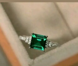 3Ct Prinzessin Labor Erstellt Smaragd Diamant Verlobungsring 14K Weiß Vergoldet - £40.07 GBP