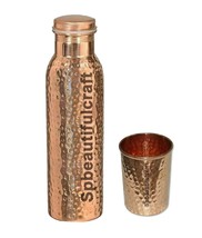 Copper Water Drinking Bottle Beautiful Hammered With 1 Tumbler Glass Joi... - £20.45 GBP