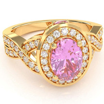 Three Stone Lab-Created Pink Sapphire Diamond Engagement Ring In 14k Yellow Gold - £868.29 GBP