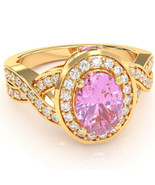 Three Stone Lab-Created Pink Sapphire Diamond Engagement Ring In 14k Yel... - $1,496.58 CAD