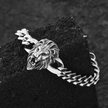 Mens Silver Lion King Head Bracelet Punk Retro Rock Stainless Steel Jewelry Gift - £13.39 GBP