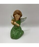 Vintage Ceramic Angel Figurine Green Dress 4.5” Tall Harp Musician Hand-... - $512.16 MXN