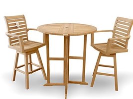 Windsor&#39;s Grade A Teak 39&quot; Round Dropleaf Counter Table w/2 Swivel Arm Chairs - £1,930.58 GBP